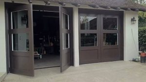 Brown swing out garage door